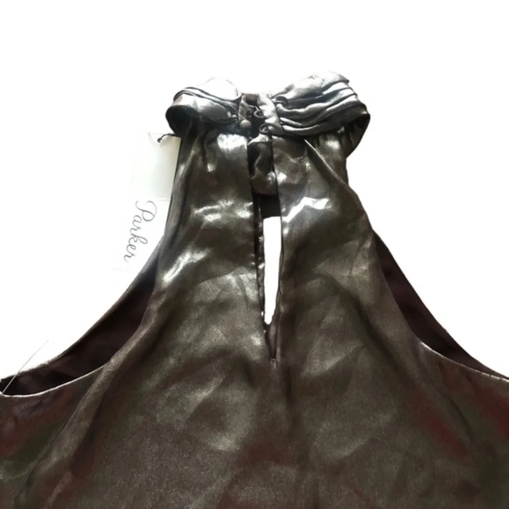 PARKER NEIMAN MARCUS METALLIC SHIMMER HALTER SLEEVELESS CRISS CROSS BLOUSE XS - Image 6