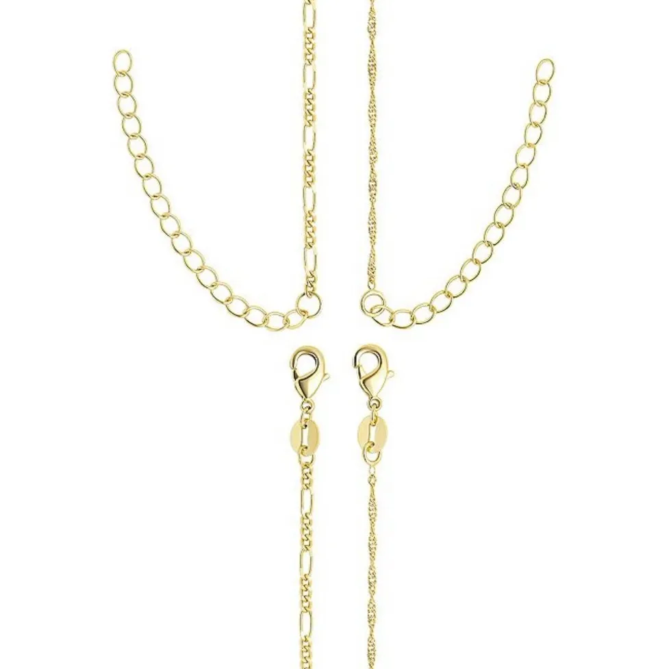 Primrose 14k Gold Flash Plated Singapore Chain & Figaro Chain Necklace Set - Image 2