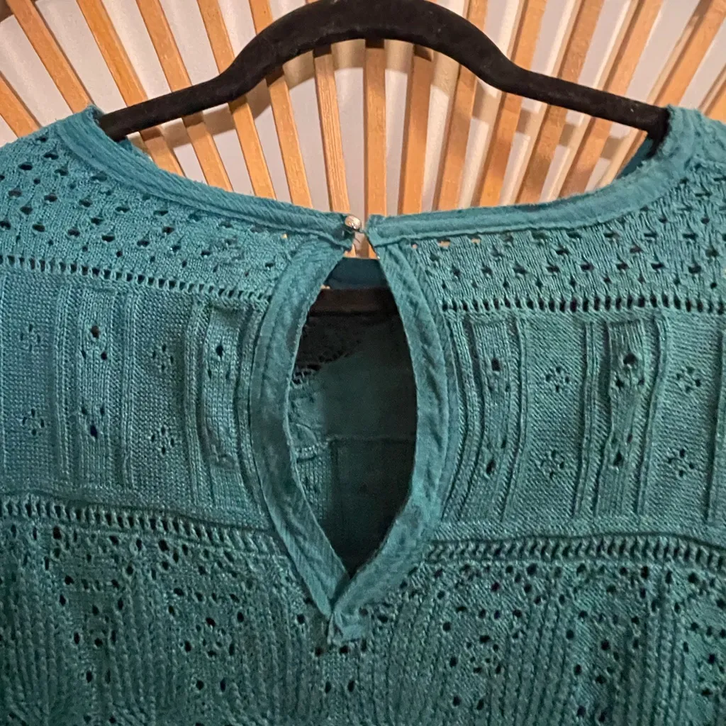 Free People Once Upon A Time Teal Lace Knit Bell Sleeve Top Fairy Boho - Image 14