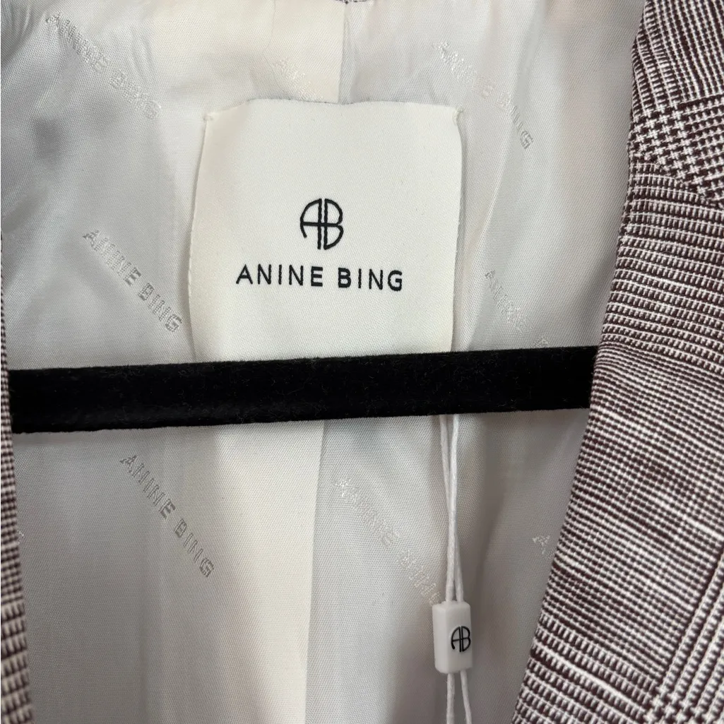 NEW Anine Bing Quinn Blazer in Brown Plaid NWT Size Large 100% Linen Two Button - Image 9