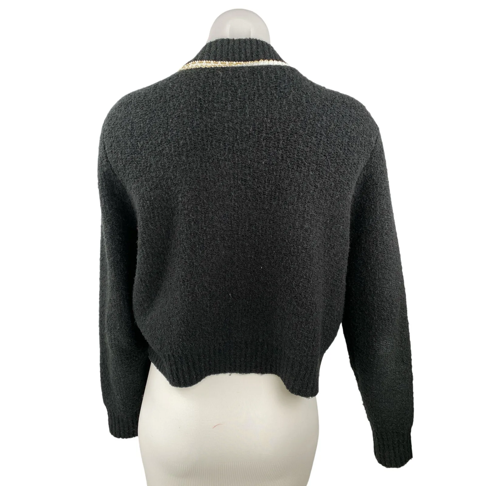 Urban Revivo Black Wool Long Sleeve Pearl Button Down Cardigan Sweater Jacket M Size M - Image 2