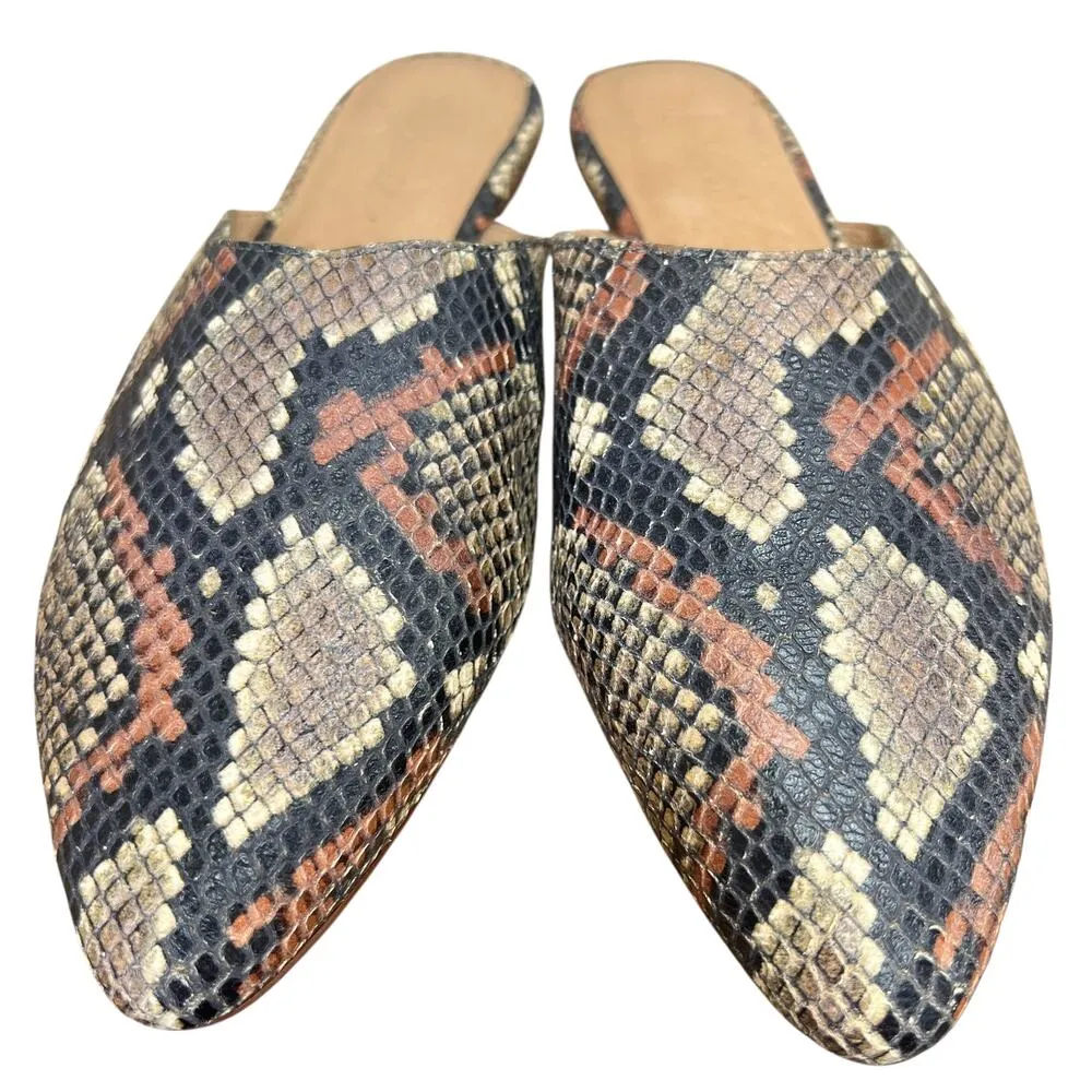 Madewell Remi Slides Snakeskin Print Pointed Toe Mules Flat Loafers Shoes Size 9 - Image 3