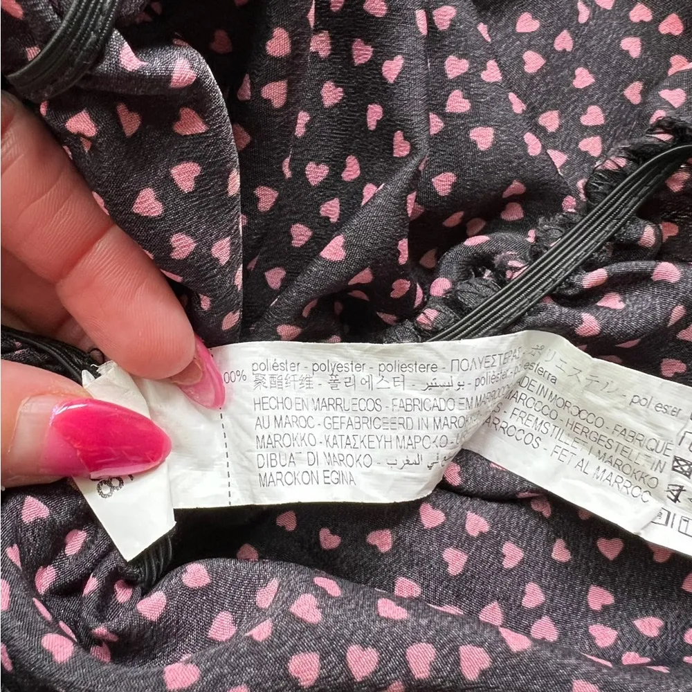 ZARA Black with Pink Hearts long sleeve draped mini dress - Image 14