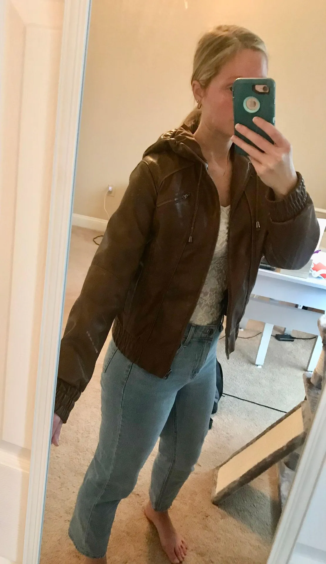 Brown Leather Jacket Size L - Image 2