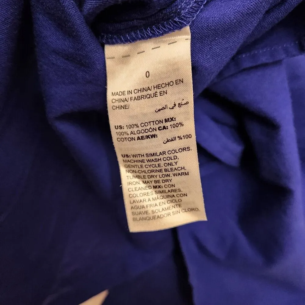 Chico's Women's Sz 0 Button Up Shirt Royal Blue 3/4 Lace Up Sleeves 100% Cotton - Image 7