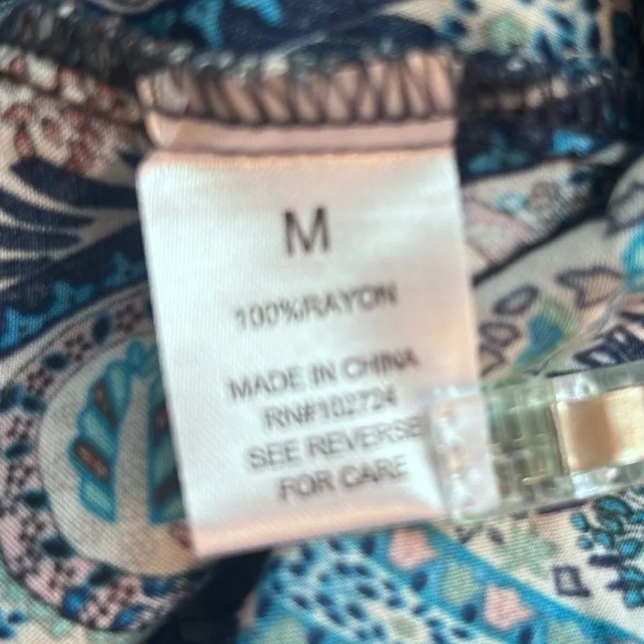 Womens Tunic Medium Fairy Blouse Boho Bohemian Flowy‎ Paisley Handkerchief Hem Blue - Image 5