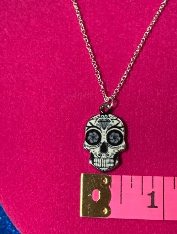 Sterling Silver 925 Sugar Skull Necklace Day of the Dead Jewelry Halloween goth - Image 5