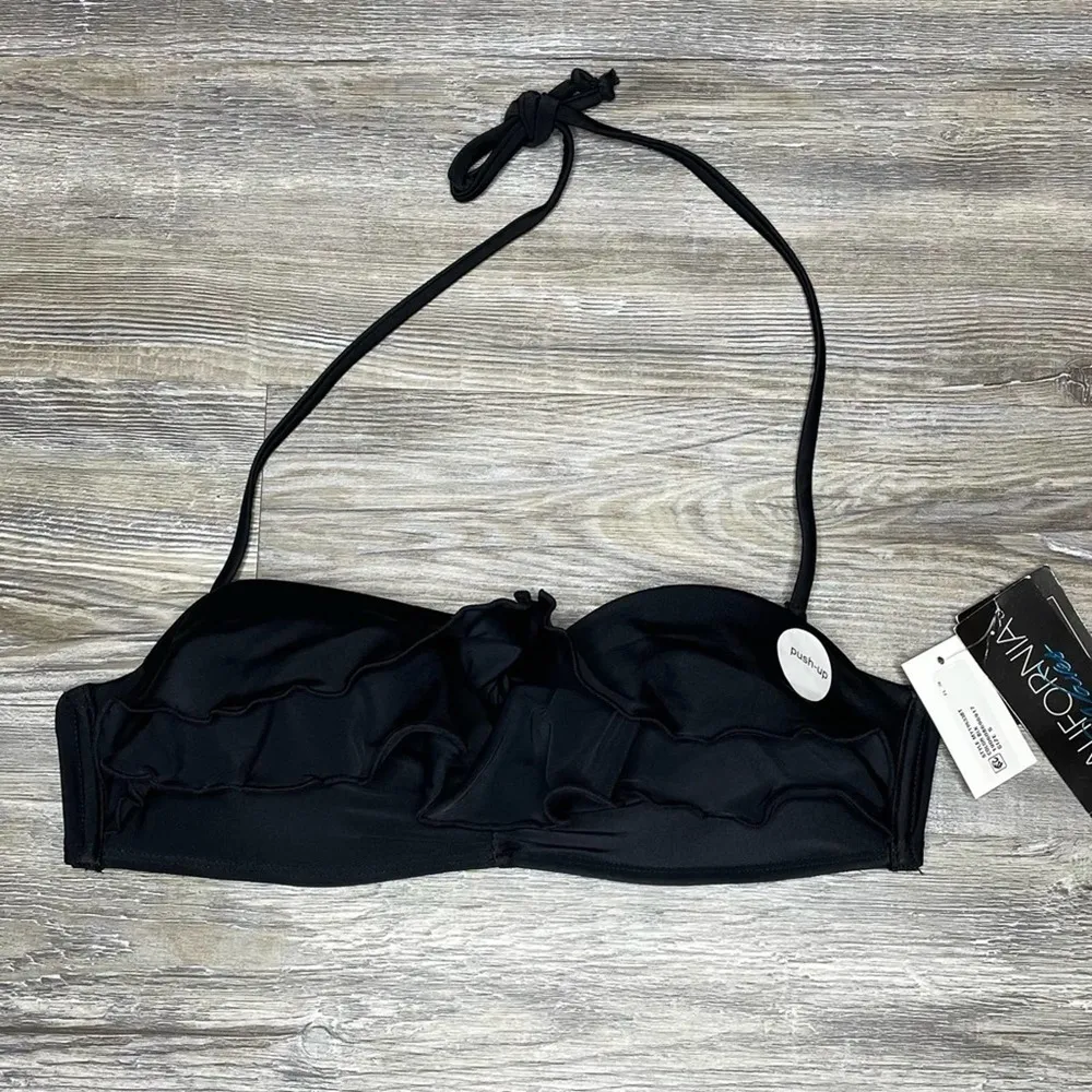 California Waves Women's Black Ruffled Bandeau Bikini Swim Top sz Junior’s S - Image 2