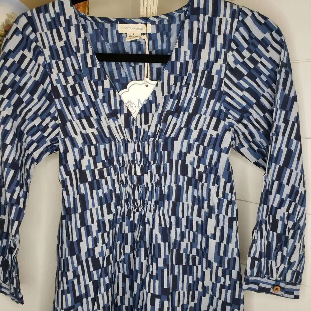 Mata Traders NWT All Gathered Up Dress Blue 3/4 Sleeve Size Small - Image 2