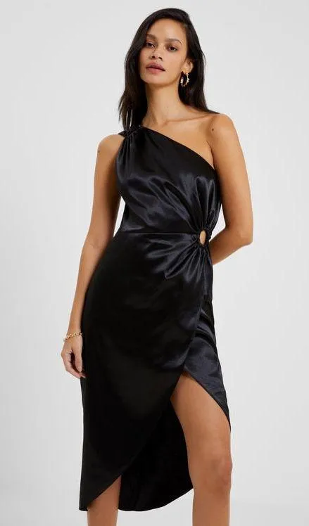 French Connection Adaline One-Shoulder Satin Midi Dress Black Size 8 NWT - Image 2