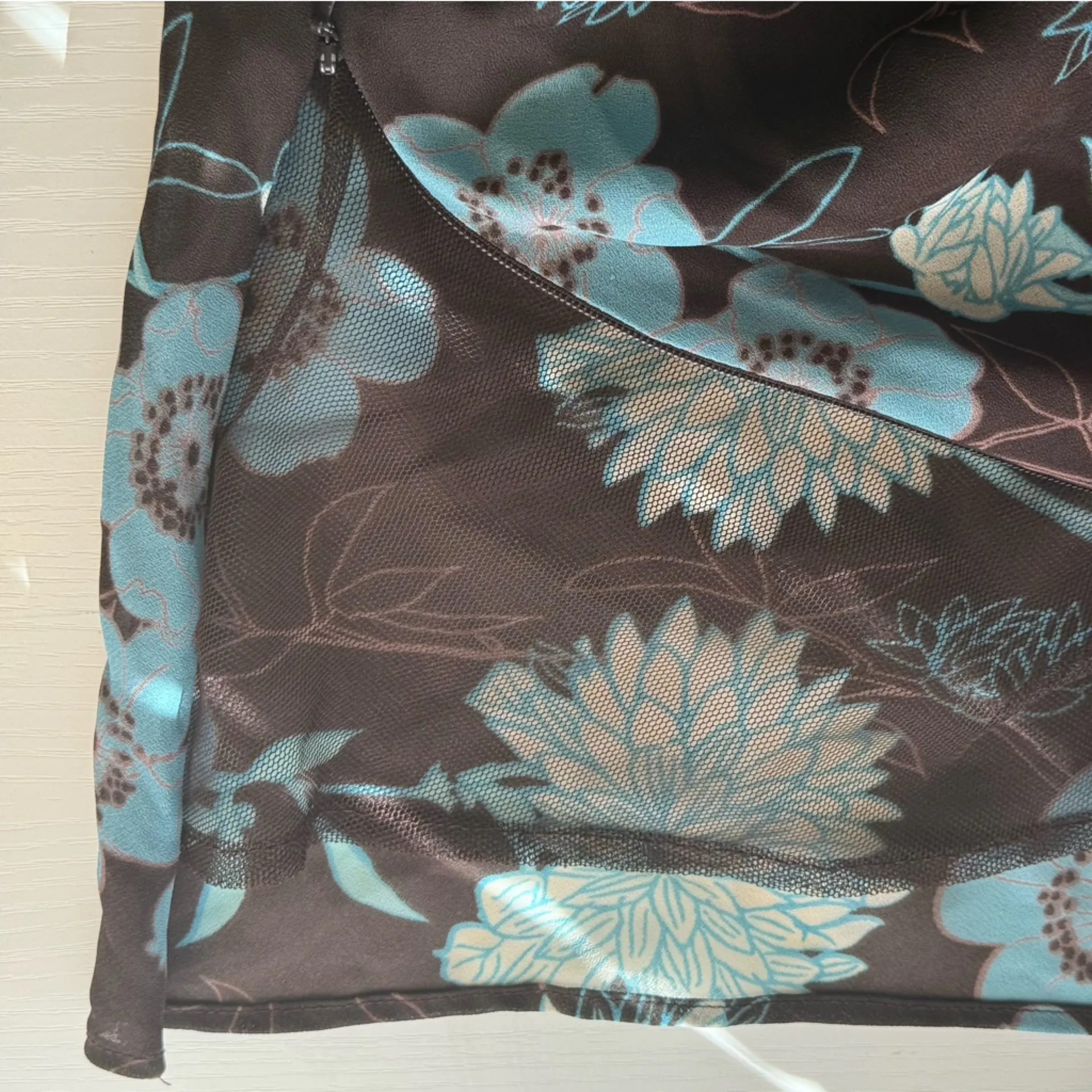 Vtg Y2K Brown Turquoise Blouse Large Bow Babydoll Floral Whimsy Fairy Dainty - Image 6