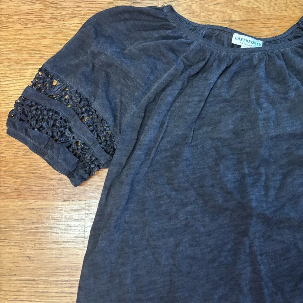 NEW Earthbound Floral Lace Sleeve Boho Coastal Grandma Hippie Blouse S - Image 2