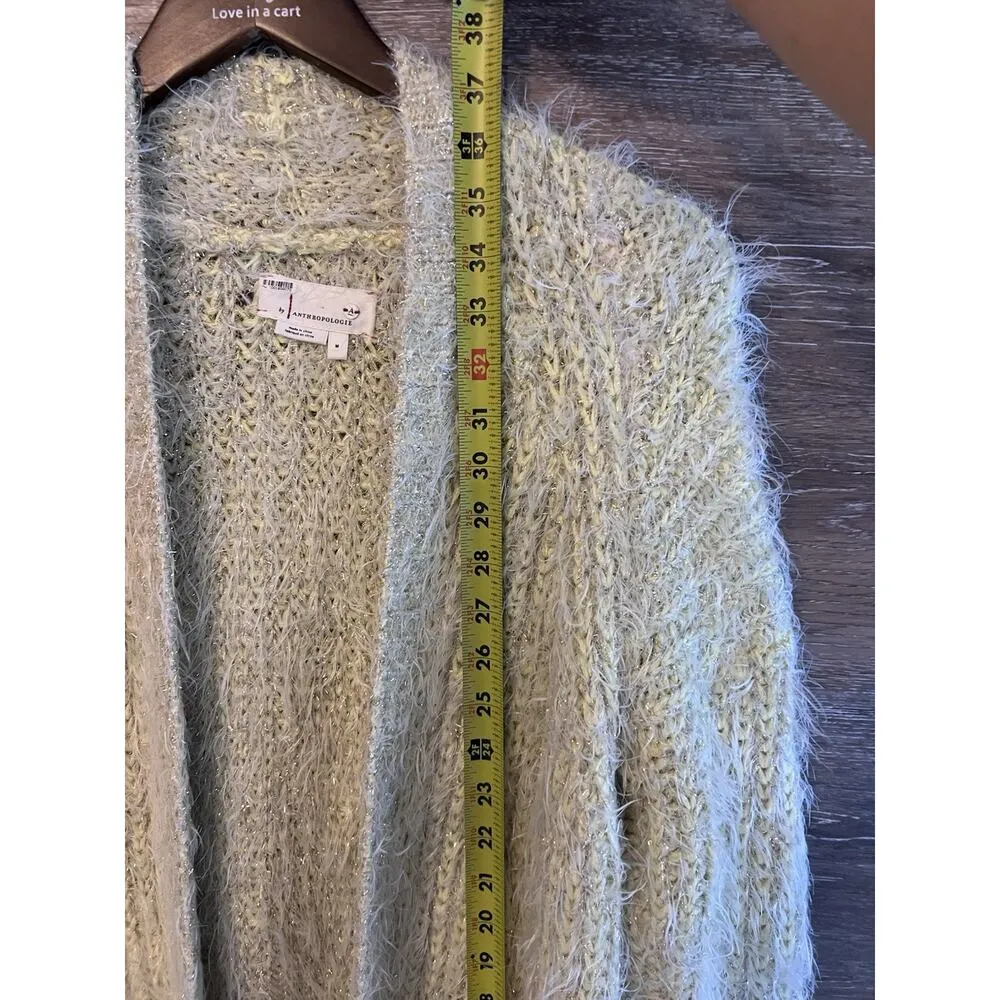 Anthropologie Sweater Sz M LARKIN SHIMMER CARDIGAN Yellow Gold Open SOFT - Image 4