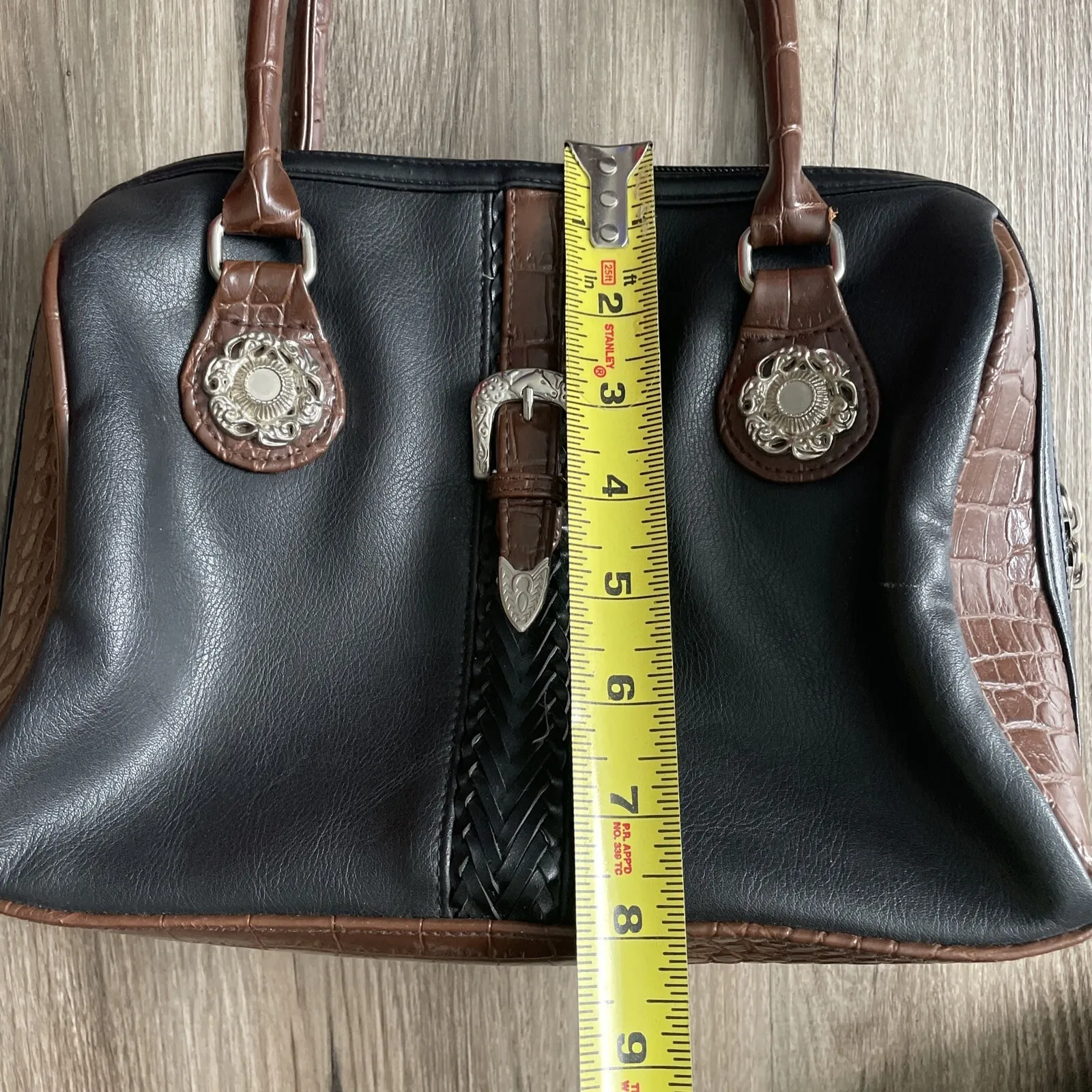 Vintage Jaclyn Smith Black Leather Brown Alligator Snake Skin Print Shoulder Bag - Image 10