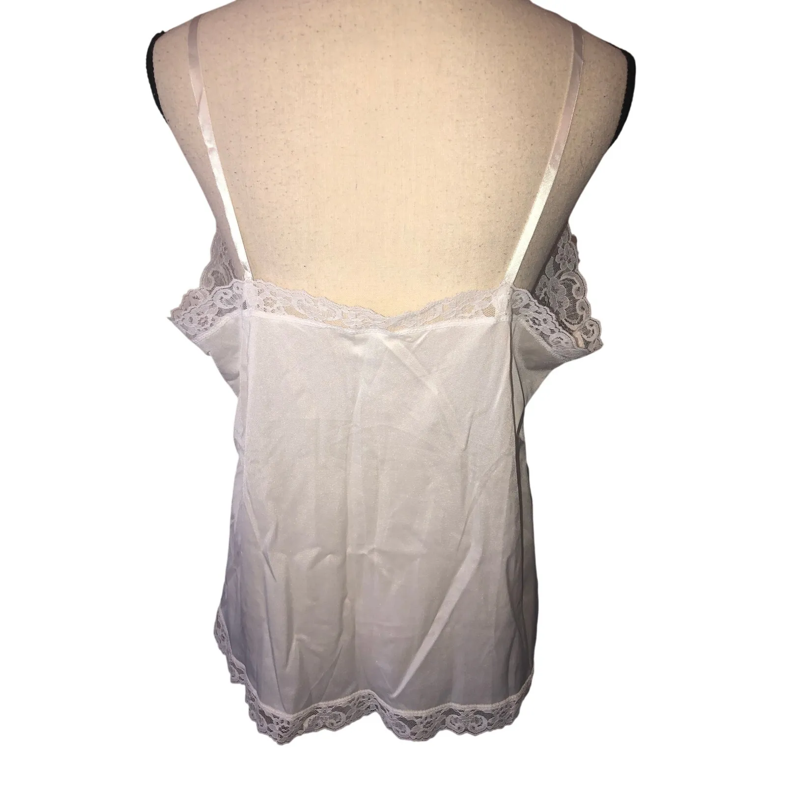 Vintage Cami L/XL Lace White Montgomery Ward Retro USA Adjustable Straps Modest Size L - Image 4