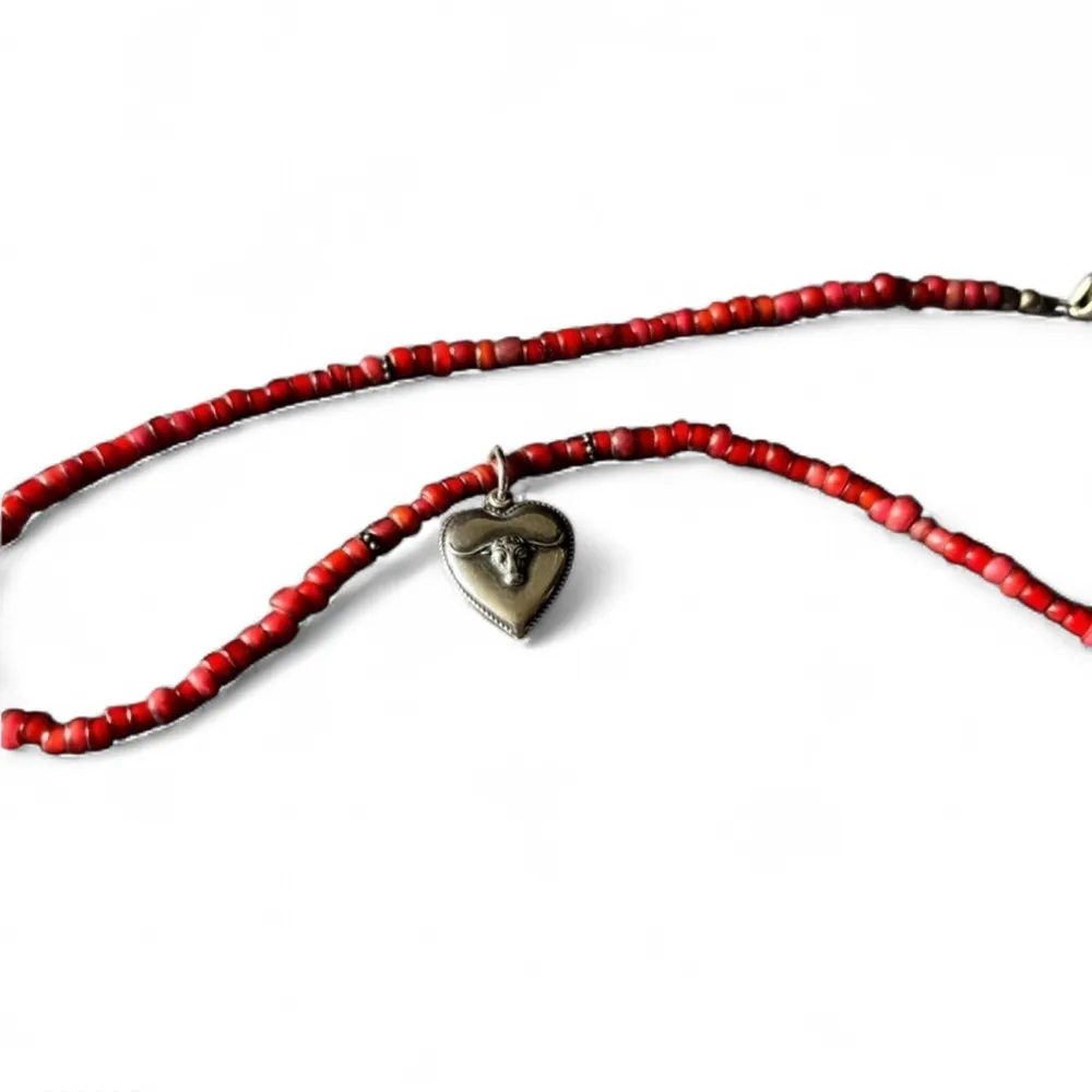 Vintage Red Shubes Manufacturing Inc Sterling Silver Heart Bull Pendant Necklace - Image 2