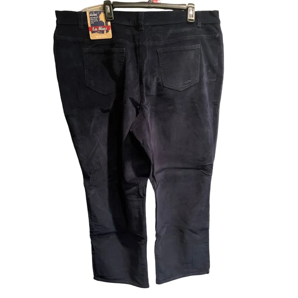 L.A. Blues Vintage Corduroy Pants Wilshire Wide Leg Stretch Navy Blu Women’s 24W - Image 2