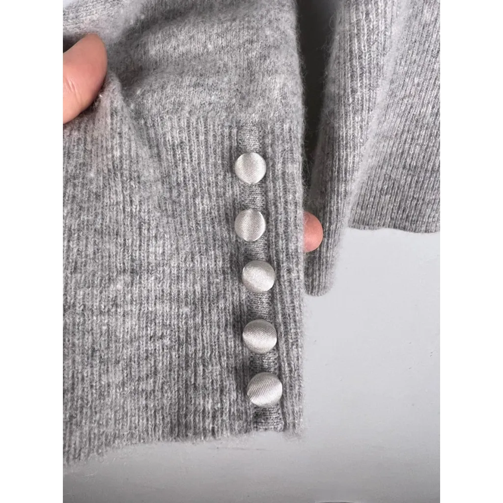 Lucy & Laurel Wrap Sweater | Medium | Gray Lambswool Angora Satin Bow Luxury - Image 4