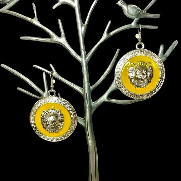 Yellow Silver Plated Lion Earrings with stainless Steel - Image 2