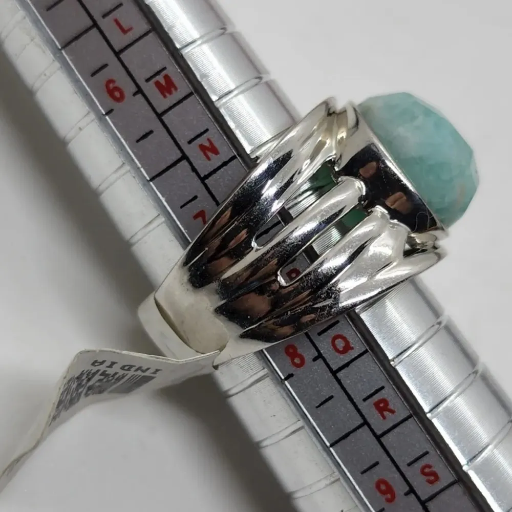 Faceted Pale Blue Larimar & Triple Shank Sterling Silver Boutique Ring Sz 7•3/4 - Image 6