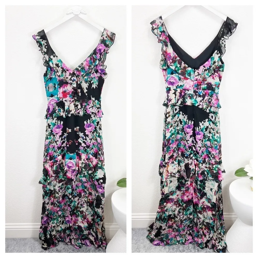 Karina Grimaldi Andrea Dress Florist Dream Floral Black Ruffle Revolve Small S - Image 2