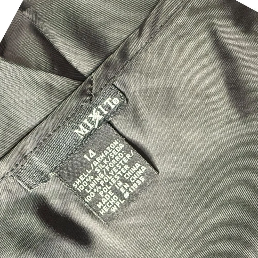 Mixit Black Silk Slip Midi Dress Floral Lace Size 14 Minimalist Layering Capsule - Image 3