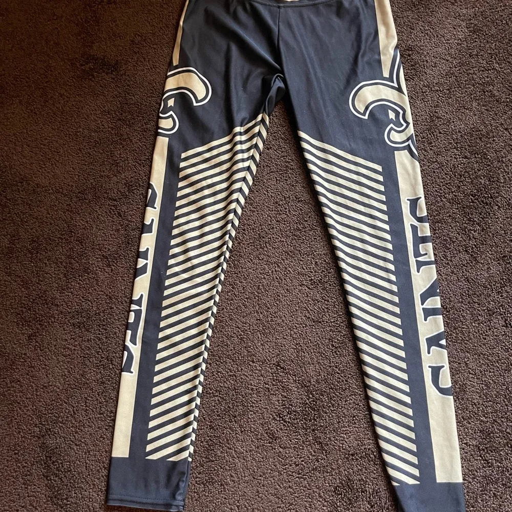 New Orleans Saints black and gold striped leggings S - Image 4