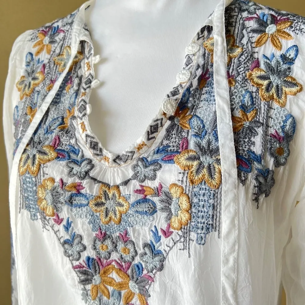 Johnny Was Tanya Tonal White Blouse Women's Sm C14318-5 Embroidered Boho Top - Image 5