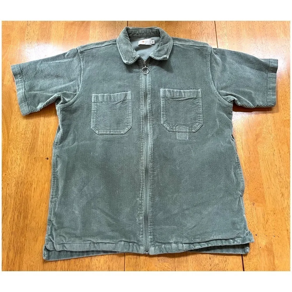 Rokit Sage Cotton Corduroy Short Sleeve Full‎ Zip Jacket Pockets Shirt, Size M Green Size M - Image 2