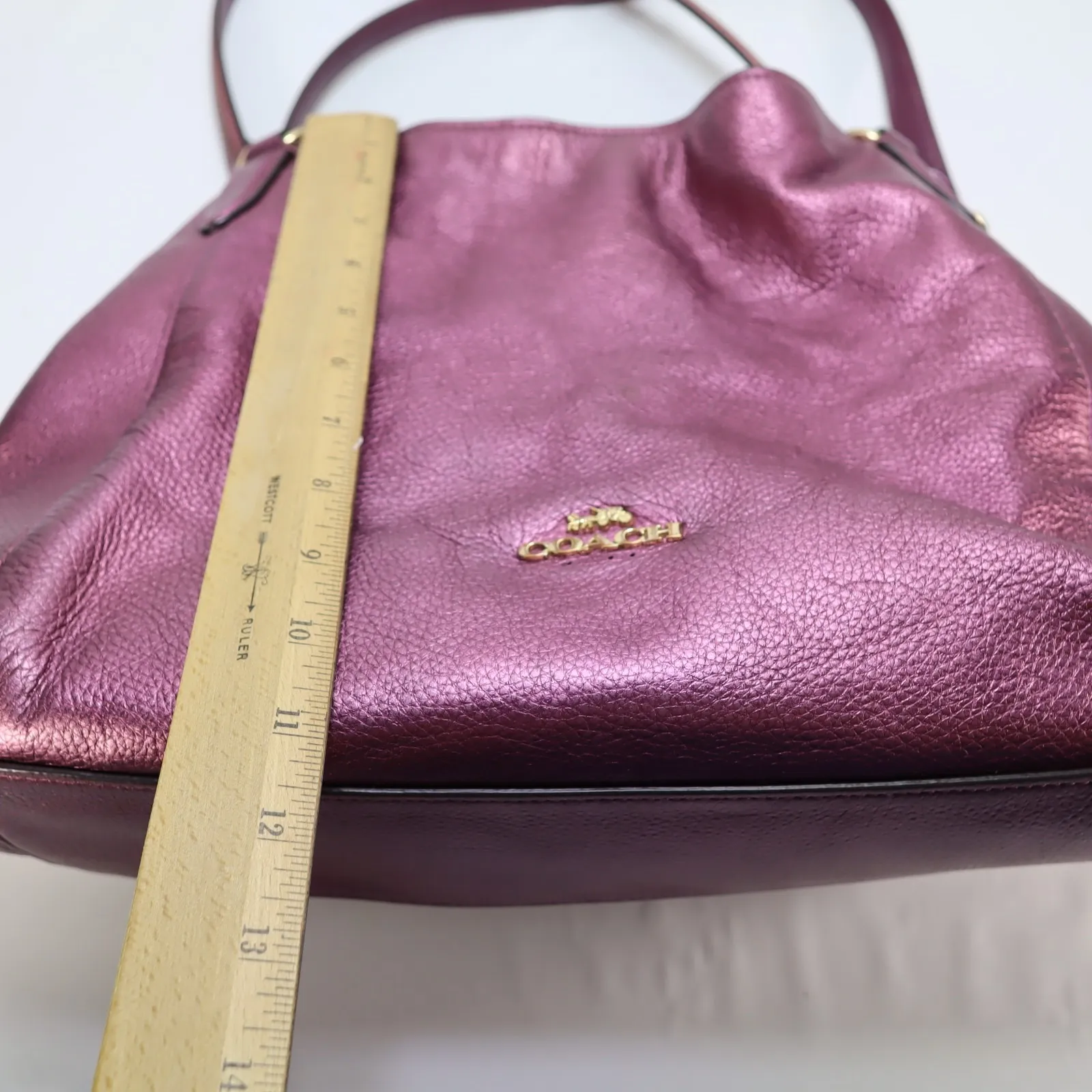 Coach Hallie Pebble‎ Leather Shoulder Bag Metallic Berry F80271 Hobo Redefined - Image 9