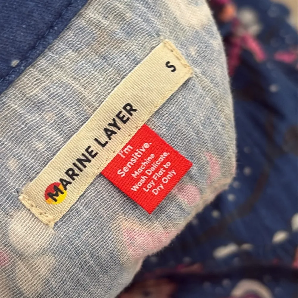 Marine Layer Willow Long Sleeve Midi Dress Batik Floral 100% Cotton Blue Small - Image 8