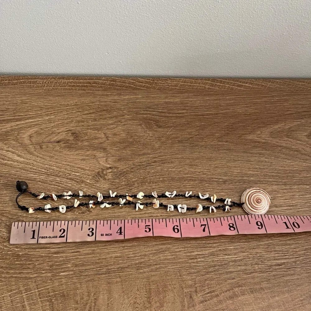 Boho Shell Pendant Necklace Beaded Woven Cord Beach Coastal Festival Jewelry Tan - Image 6
