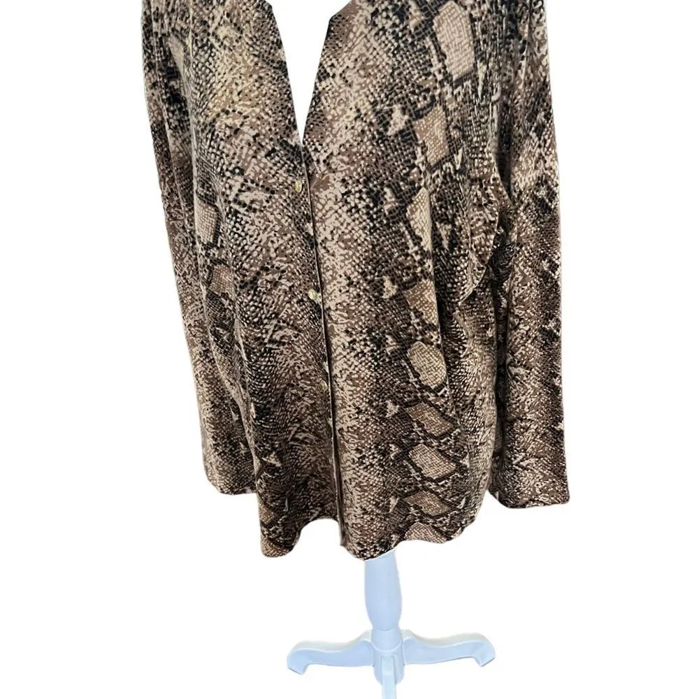 Eileen Fisher Snake Print Open Front Cardigan Sweater Brown Tan Size 4P - Image 4