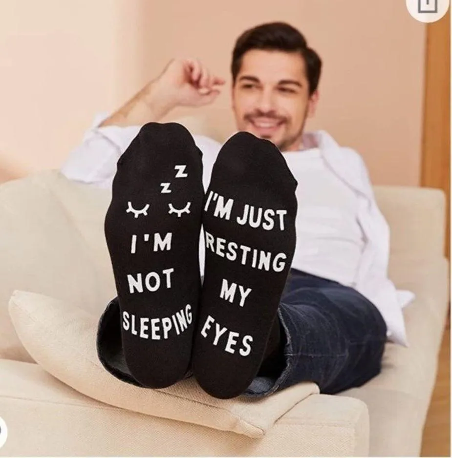 Novelty Socks Black I’m Not Sleeping I’m Just Resting My Eyes Grippy Sock B1 (2) - Image 4