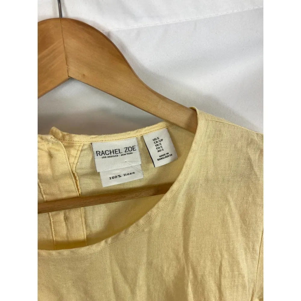 Rachel Zoe Linen Tie Bottom Short Sleeve top yellow size small - Image 4