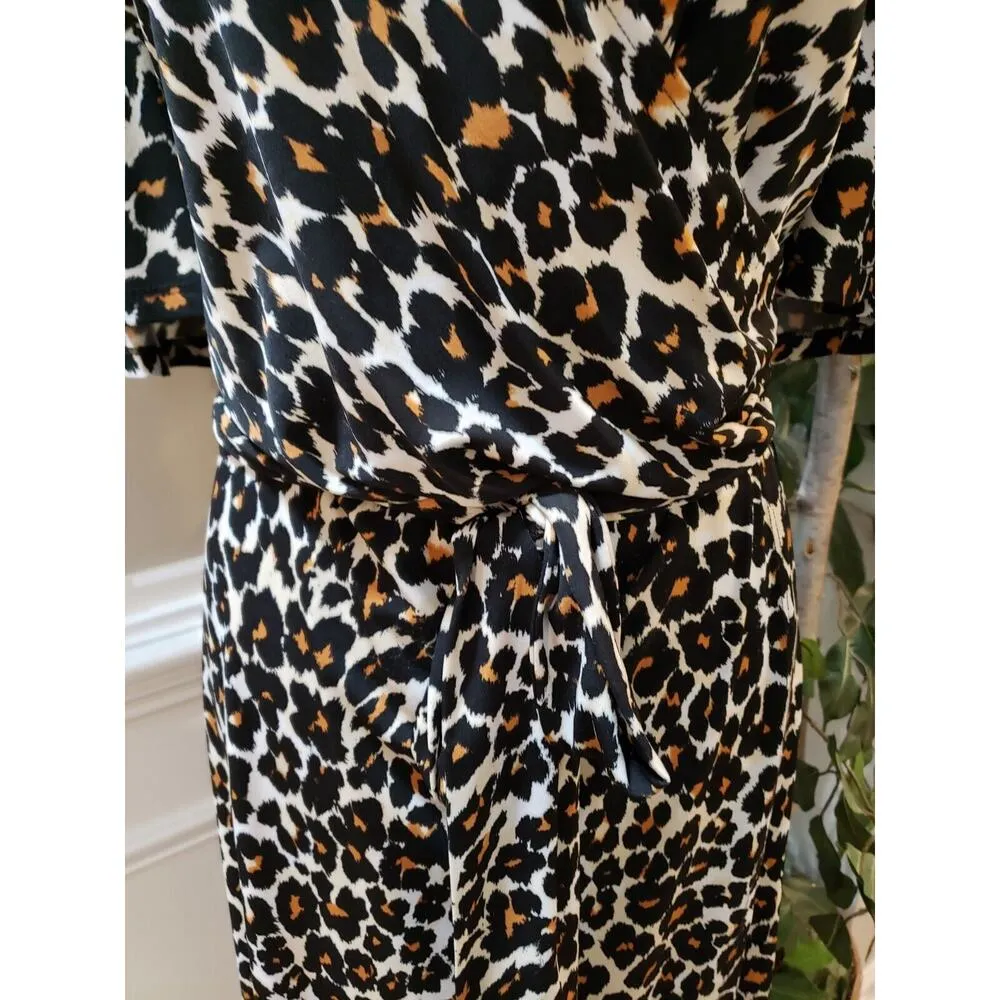 Donna Morgan Womens White Leopard Print Short Sleeve Knee Length Wrap Dress 18W - Image 3