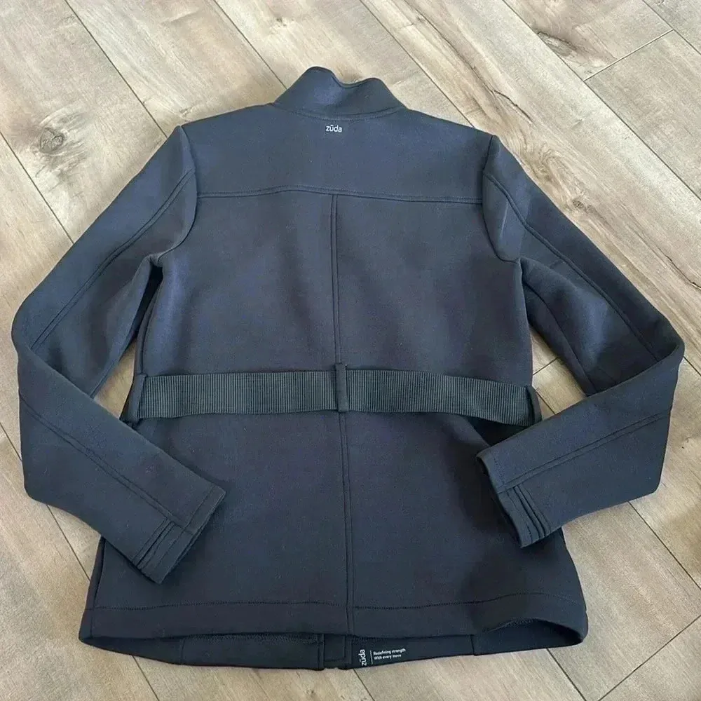 Zuda Belted Scuba Knit Zip Front Jacket Gray Women’s Sz S - Image 6