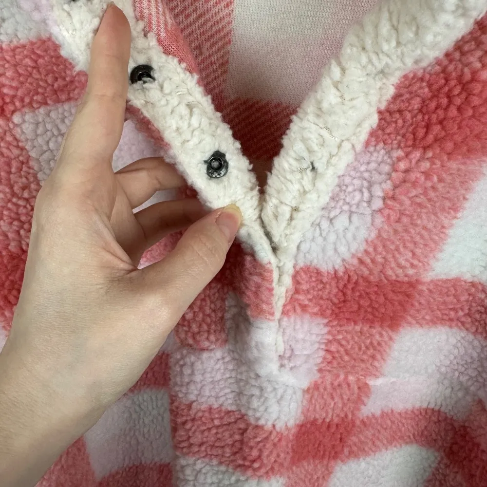 Andree By Unit Sherpa Pullover Sz 2X Pink Plaid Button Up Comfy Cozy‎ Oversized - Image 3