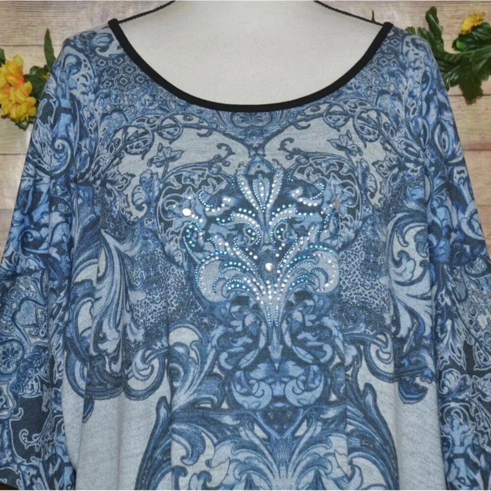 Catherines Blue Studded Paisleys Pullover Tunic Blouse Top Plus Size 3X 26W 28W - Image 2