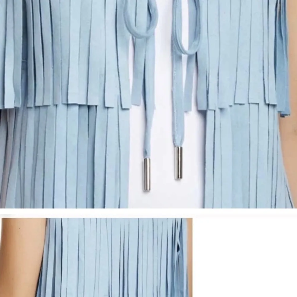 Love Token $168 New Shearling Faux Suede Baby Blue Cloud Vest Bow Silver Tiedown - Image 4