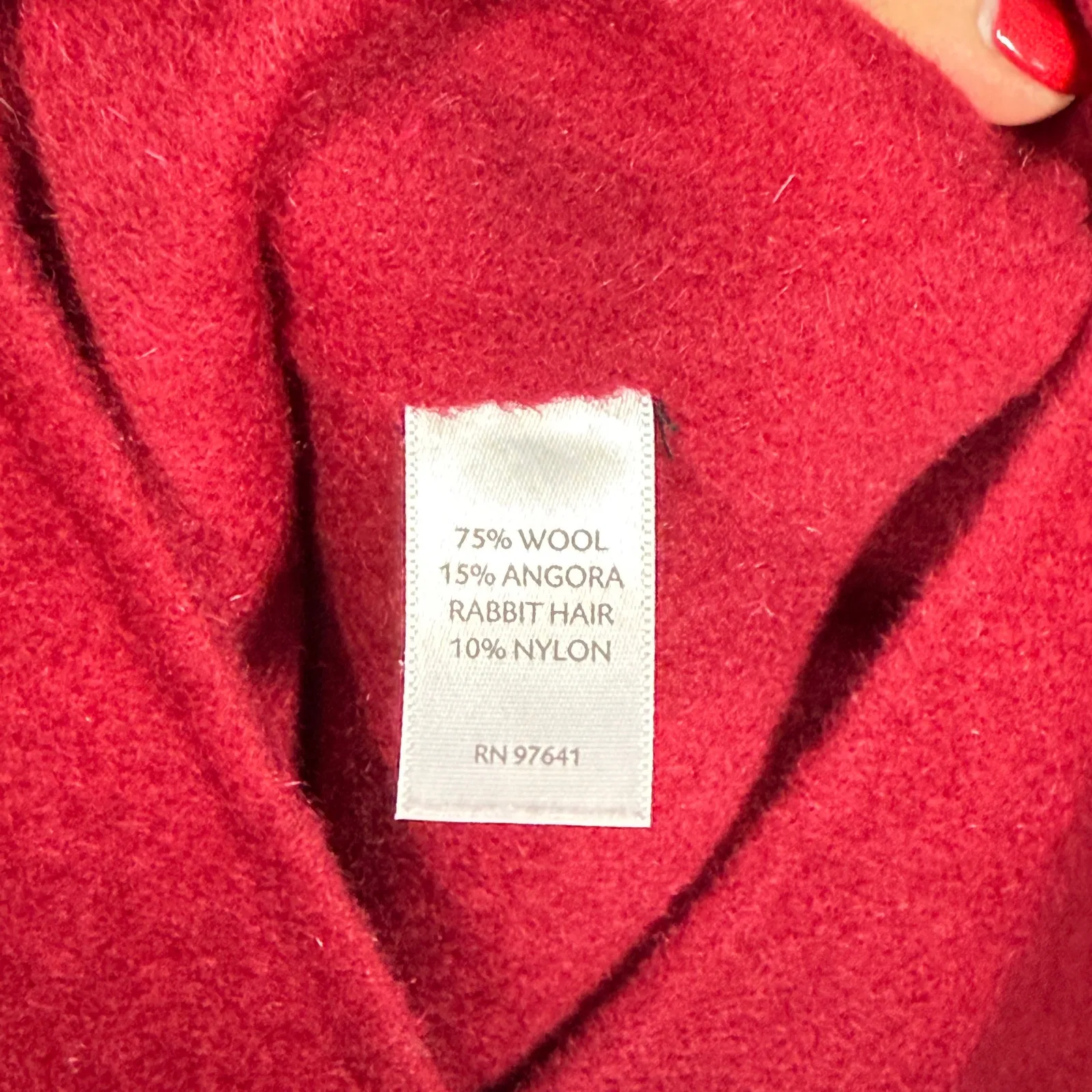 Angora Wool Blend Red Coat Cozy Classic Size Large - Image 7
