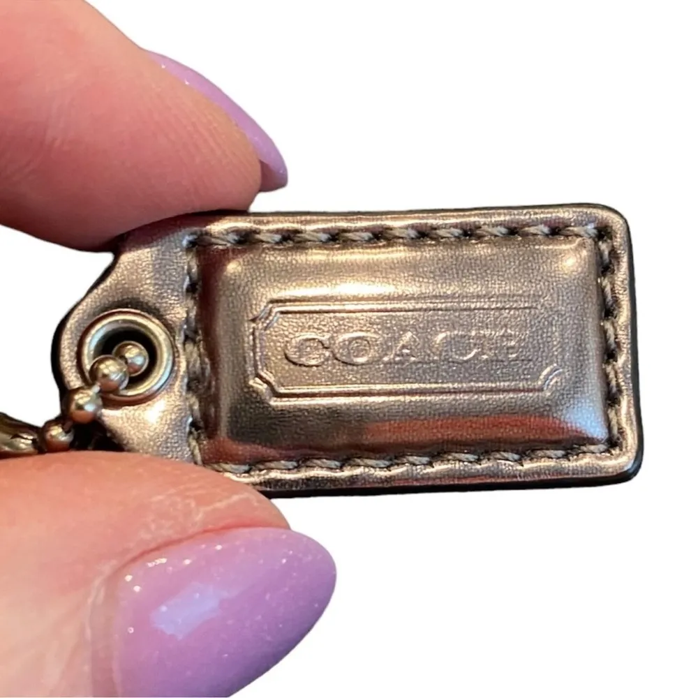 Coach  Metallic Silver Leather Keychain, Hangtag - Image 4