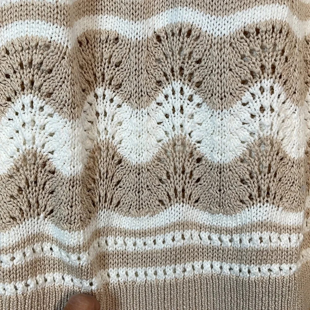 Anthropologie Open Stitch Knit Mock Neck Sweater Tan White Size XL EUC #0619-OC - Image 6