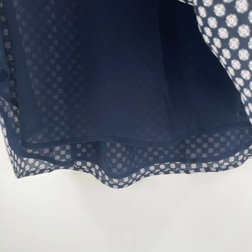 LOFT ANN TAYLOR Tank Blouse Size Small Abstract Floral Detail Navy Boxy Flowy - Image 9