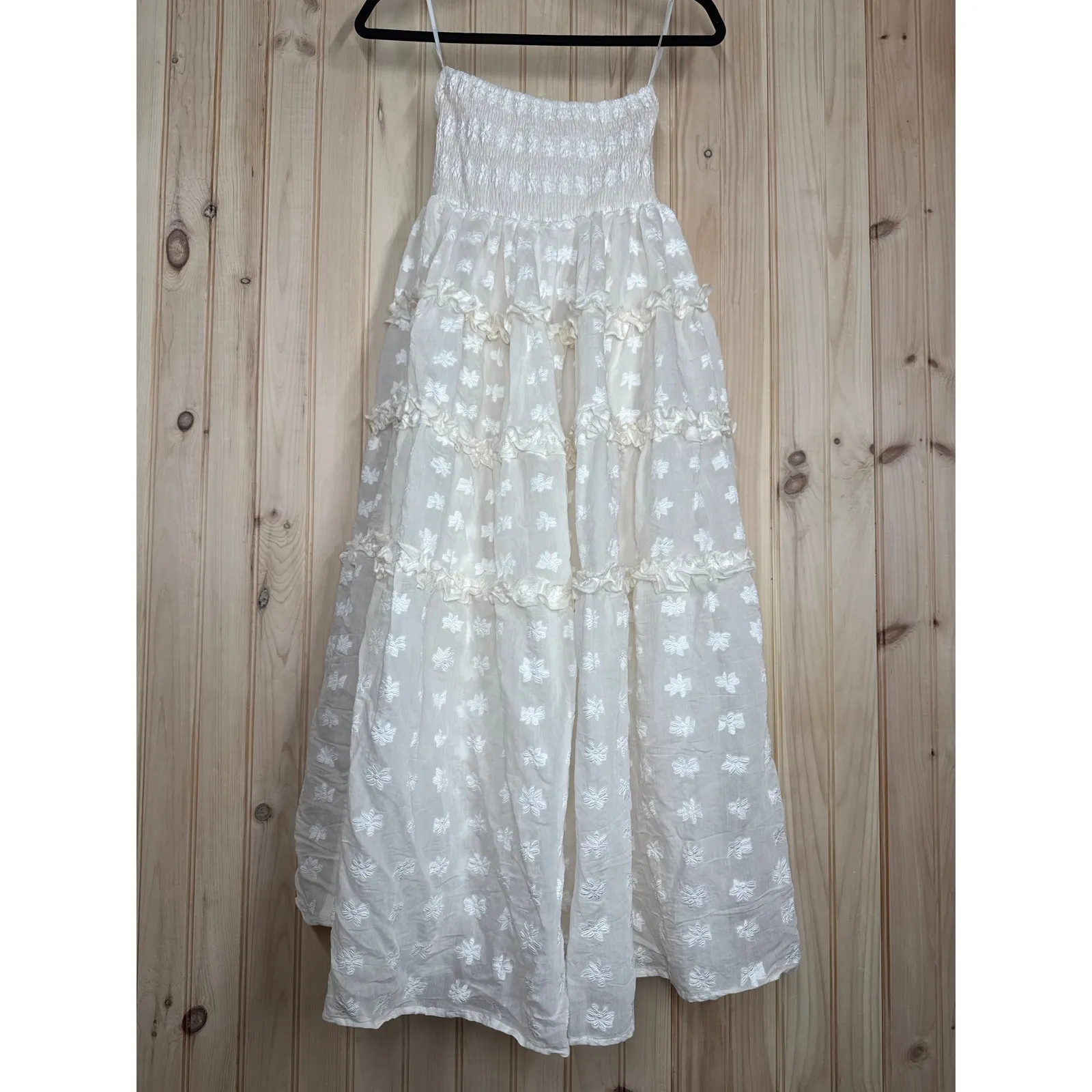 NWT Lulus Beautiful Sentiments Ivory Floral Strapless Tiered Midi Dress Size S - Image 2