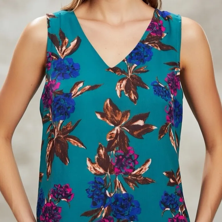 Everly Teal Floral Sleeveless flowy oversized Blouse Top - Image 9