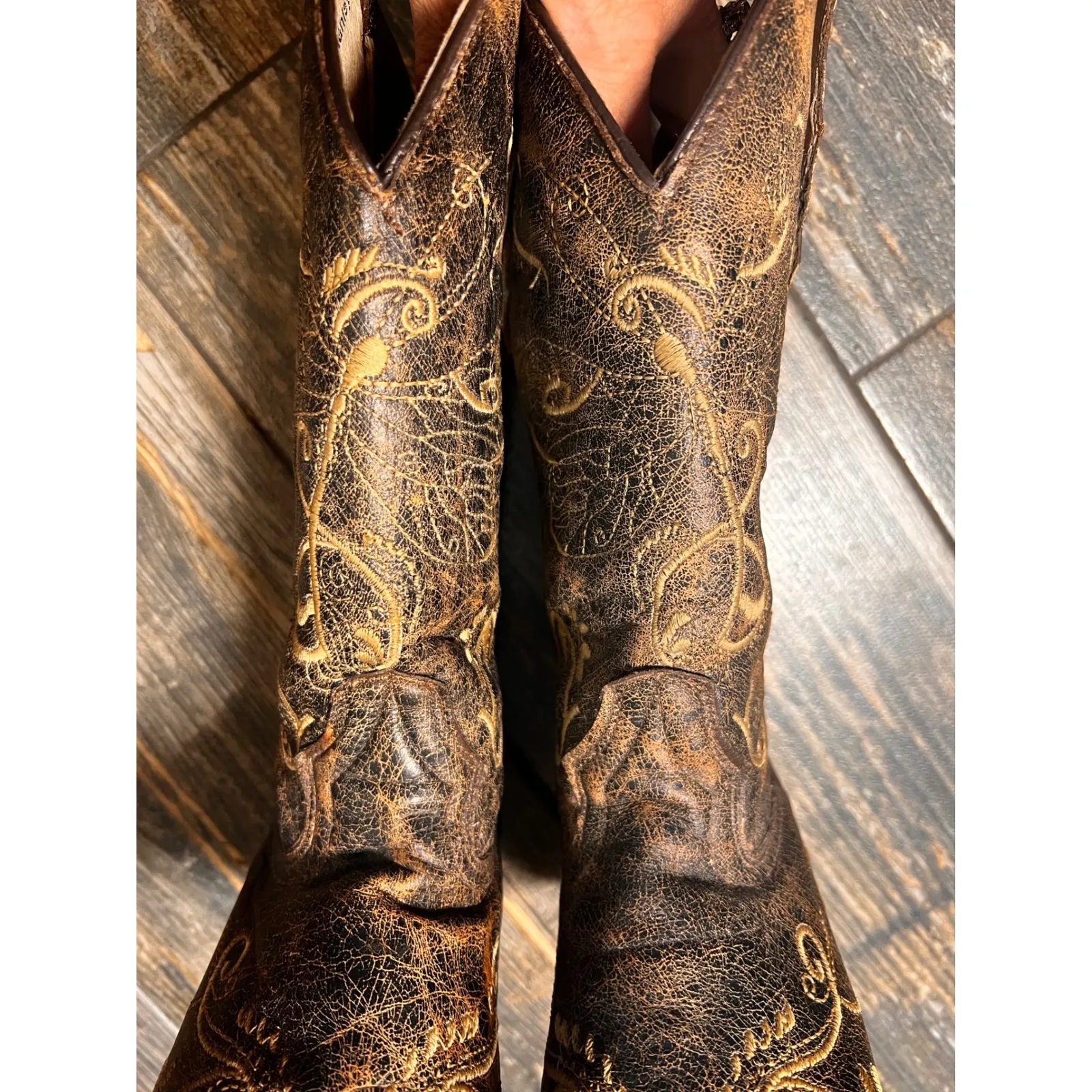 Circle G Dragonfly Boots Women 5 1/2 Square Toe Embroidered Western Cowboy Brown - Image 7
