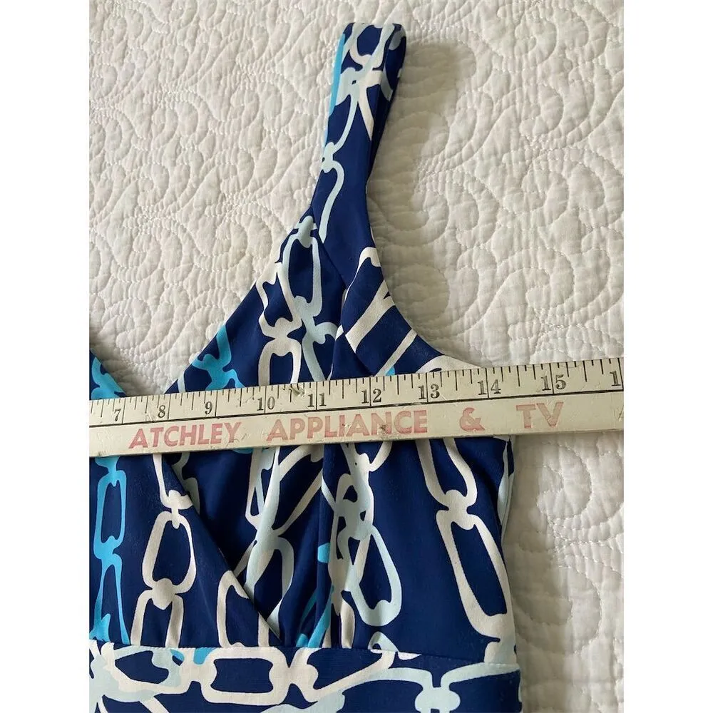 J. McLaughlin Maxi Dress Blue Chain Print Sleeveless V-Neck Long Dress​ Size XS - Image 11