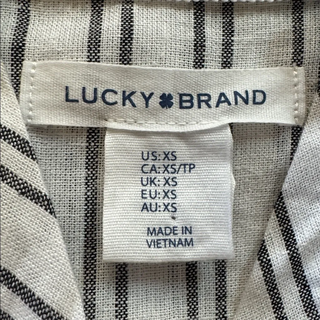 Lucky Brand Linen Blend Midi Shirt Dress XS Striped Button Down Resort - Image 4