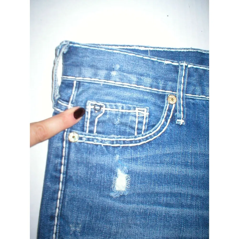 New Womens True Religion Brand Jeans Nu Boy Super T Blue White 24 NWT USA Ripped - Image 4